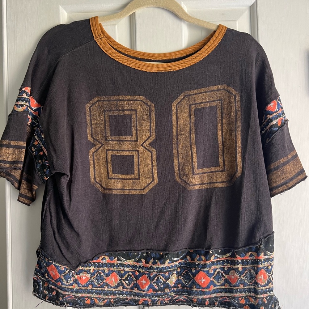 Free People Black and Orange Graphic Tee